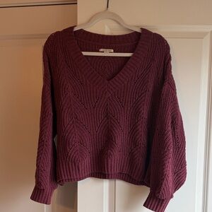 American Eagle Women's V-Neck Pointelle Knit Sweater - Burgundy